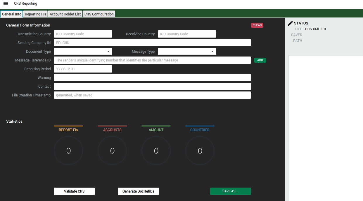 Screenshot: CRS reporting