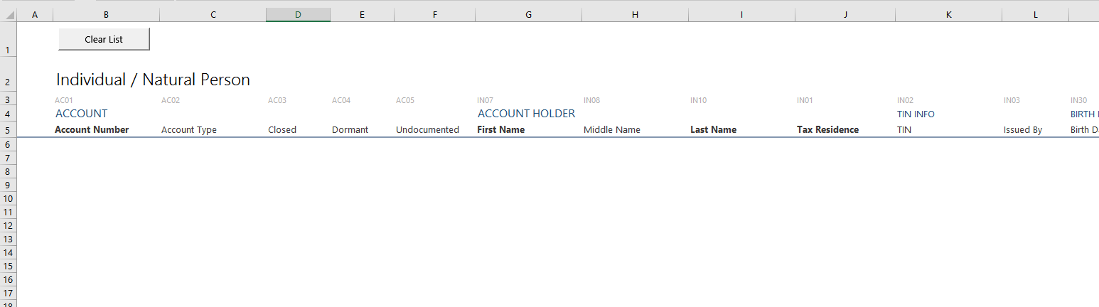 Screenshot: Excel template